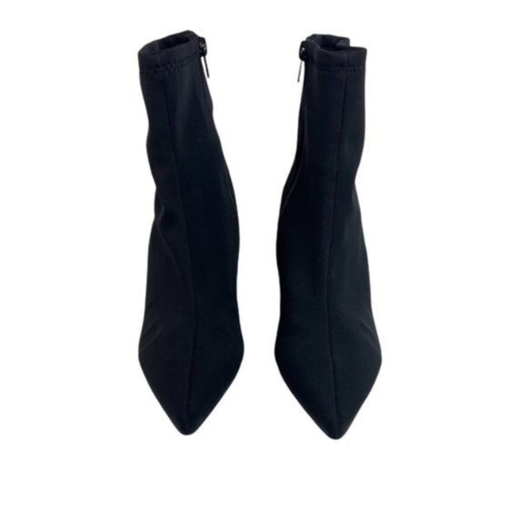 Jeffrey Campbell Neoprene Sock Black Heels Curved Stacked Block Heel Pointed Toe - Picture 3 of 8